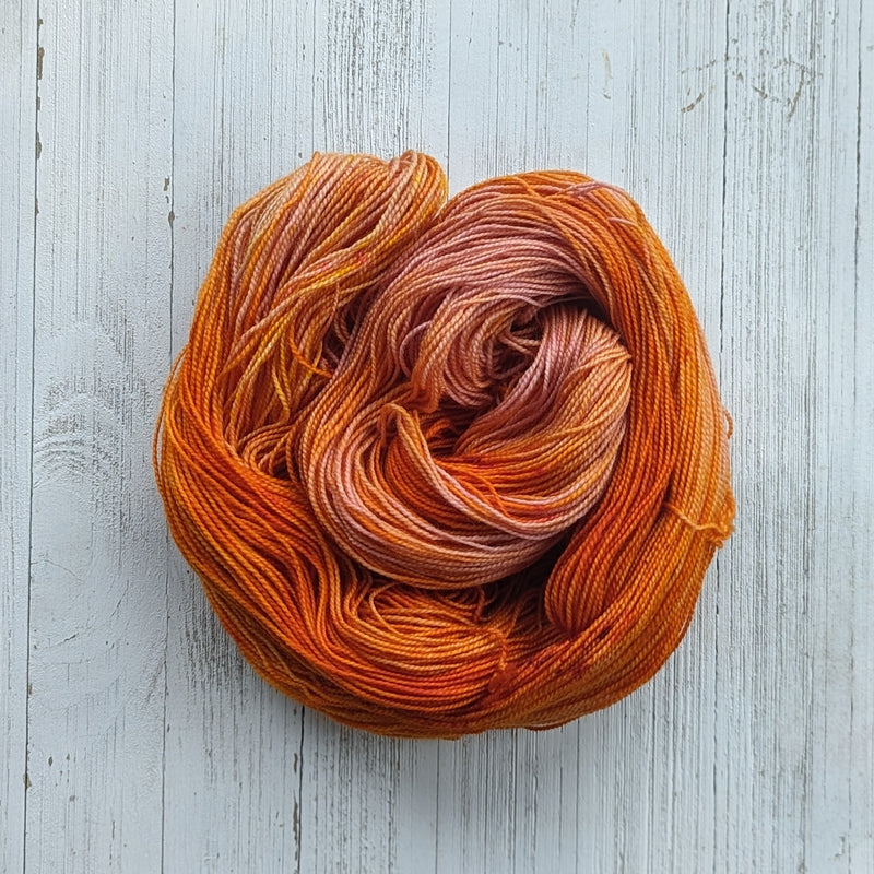 OOAK Vibrant Orange BFL Sock Fine Weight Yarn with Nylon